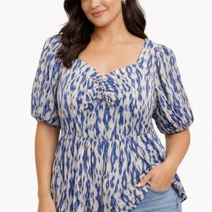 Papaya Blue and Cream Patterned Blouse with a sparkle touch size 8